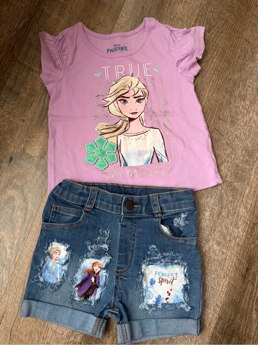 Disney Pink Elsa Graphic Tee and Denim Character Shorts